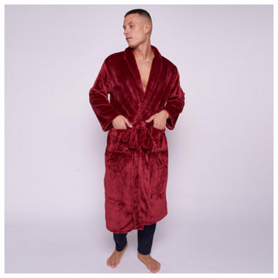 GC GAVENO CAVAILIA Mens Bathrobe Towelling Flannel Plain Burgundy Fleece Dressing Gown Men Warm & Cosy Fluffy Housecoat For Men