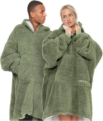 GC GAVENO CAVAILIA Oversized Sage Green Fluffy Blanket Hoodie, Fleece Wearable Blanket Unisex