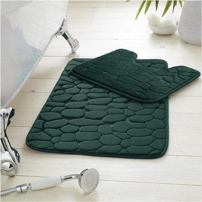 GC GAVENO CAVAILIA Pearl Memory 2 Piece Non Slip Bath Mat Green Quick Dry Water Absorbent Bathroom Shower Mat & Padestal Set