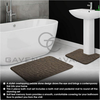 GC GAVENO CAVAILIA Pearl Memory 2 Piece Non Slip Bath Mat Natural Quick Dry Water Absorbent Bathroom Shower Mat & Padestal Set
