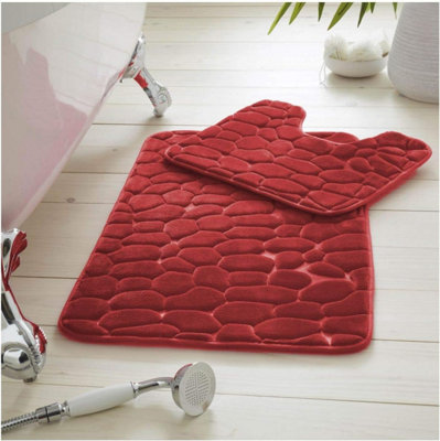 GC GAVENO CAVAILIA Pearl Memory 2 Piece Non Slip Bath Mat Red Quick Dry Water Absorbent Bathroom Shower Mat & Padestal Set