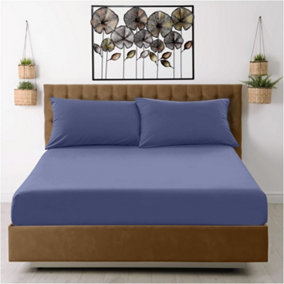 GC GAVENO CAVAILIA Percale Deep Fitted Sheet Double Navy Extra Deep Pocket 16 Inch (40 cm)