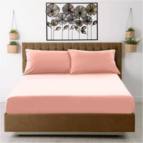 GC GAVENO CAVAILIA Percale Deep Fitted Sheet Double Pink Extra Deep Pocket 16 Inch (40 cm)
