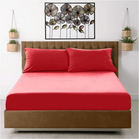 GC GAVENO CAVAILIA Percale Deep Fitted Sheet Super King Red Extra Deep Pocket 16 Inch (40 cm)