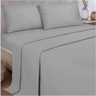 GC GAVENO CAVAILIA Plain Double Bed Flannelette Sheet Set Grey Thermal Soft Sheets Full Set - Fitted Sheet +Flat Sheet +Pillowcase