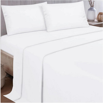 GC GAVENO CAVAILIA Plain Double Bed Flannelette Sheet Set White Thermal Soft Sheets Full Set -Fitted Sheet +Flat Sheet +Pillowcase