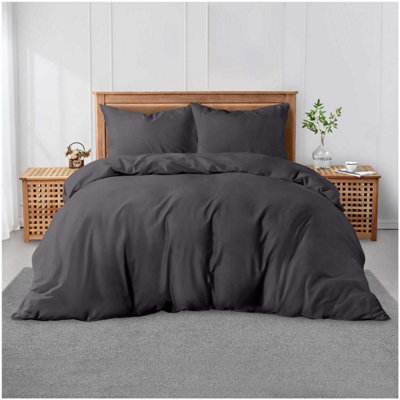 GC GAVENO CAVAILIA Plain Dyed Duvet Cover Double Polycotton Solid Bedding Set Breathable Lightweight Duvet Cover Bed Set Charcoal