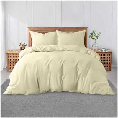 GC GAVENO CAVAILIA Plain Dyed Duvet Cover Double Polycotton Solid Bedding Set Breathable & Lightweight Duvet Cover Bed Set Cream