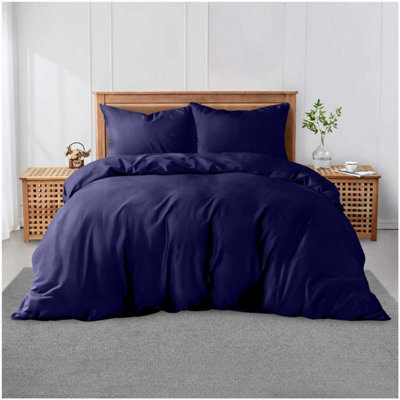 GC GAVENO CAVAILIA Plain Dyed Duvet Cover Double Polycotton Solid Bedding Set Breathable & Lightweight Duvet Cover Bed Set Navy