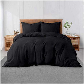 GC GAVENO CAVAILIA Plain Dyed Duvet Cover King Polycotton Solid Bedding Set Breathable & Lightweight Duvet Cover Bed Set Black