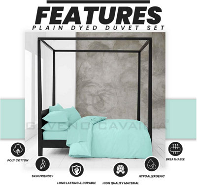 GC GAVENO CAVAILIA Plain Dyed Duvet Cover Single Polycotton Solid Bedding Set Breathable & Lightweight Duvet Cover Bed Set Aqua