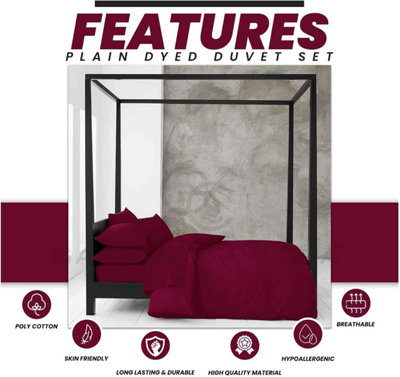 GC GAVENO CAVAILIA Plain Dyed Duvet Cover Single Polycotton Solid Bedding Set Breathable & Lightweight Duvet Cover Bed Set Berry