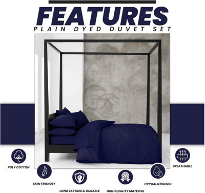 GC GAVENO CAVAILIA Plain Dyed Duvet Cover Single Polycotton Solid Bedding Set Breathable & Lightweight Duvet Cover Bed Set Navy