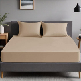 GC GAVENO CAVAILIA Plain Dyed Fitted Bedsheet Double Natural Super Soft & Comfy Non Iron Fitted Sheet