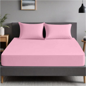 GC GAVENO CAVAILIA Plain Dyed Fitted Bedsheet Double Pink Super Soft & Comfy Non Iron Fitted Sheet