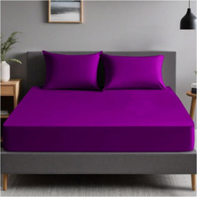 GC GAVENO CAVAILIA Plain Dyed Fitted Bedsheet Single Berry Super Soft & Comfy Non Iron Fitted Sheet