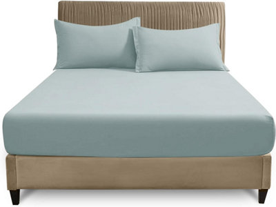 GC GAVENO CAVAILIA Plain Dyed Fitted Bedsheet Super King Duck Egg Super Soft & Comfy Non Iron Fitted Sheet