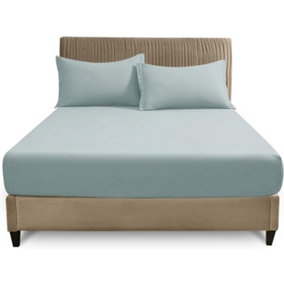 GC GAVENO CAVAILIA Plain Dyed Fitted Bedsheet Super King Duck Egg Super Soft & Comfy Non Iron Fitted Sheet