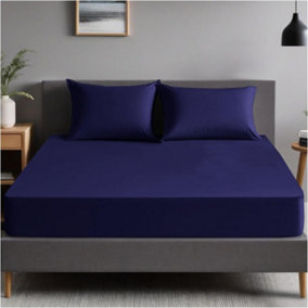 GC GAVENO CAVAILIA Plain Dyed Fitted Bedsheet Super King Navy Super Soft & Comfy Non Iron Fitted Sheet