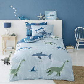 GC GAVENO CAVAILIA Printed Dino Shark Kids Single Bedding Duvet Cover With Matching Pillowcase Reversible Animal Quilt Bedding Set