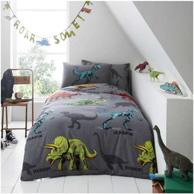 GC GAVENO CAVAILIA Rotary Dino Friend Charcoal Single Duvet Cover Set With Matching Pillowcase Jurassic World Theme Bedding Set