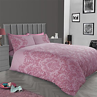 GC GAVENO CAVAILIA Royal damask duvet cover bedding set blush pink super king 3PC with reversible damask printed quilt cover