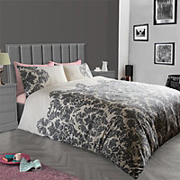 GC GAVENO CAVAILIA Royal damask duvet cover bedding set cream double 3PC with reversible damask printed quilt cover
