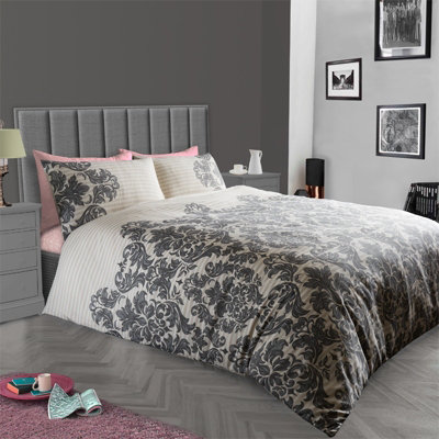 GC GAVENO CAVAILIA Royal damask duvet cover bedding set cream double 3PC with reversible damask printed quilt cover