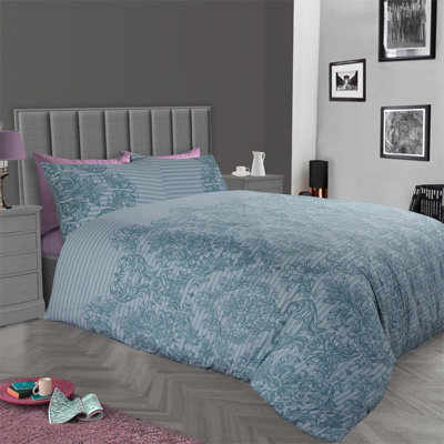 GC GAVENO CAVAILIA Royal damask duvet cover bedding set duck egg double 3PC with reversible damask printed quilt cover