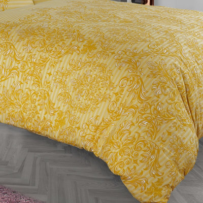 GC GAVENO CAVAILIA Royal damask duvet cover bedding set ochre single 2PC with reversible damask printed quilt cover