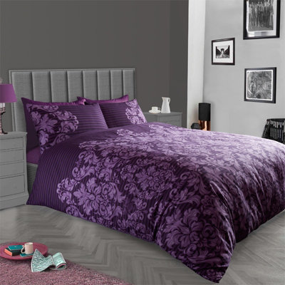 GC GAVENO CAVAILIA Royal damask duvet cover bedding set purple king 3PC with reversible damask printed quilt cover