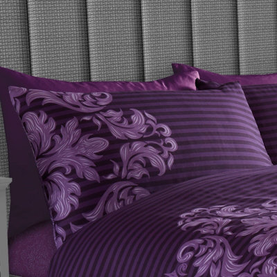 GC GAVENO CAVAILIA Set Biancheria Da Letto In Policotone | Empire Damask Reversibile | Viola Single 135x200 Cm - 2