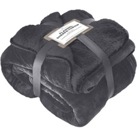 GC GAVENO CAVAILIA Sherpa Snug Blanket 150x200 Charcoal ,Reversible Lightweight Throw Extra Large Plush Double Bed Travel Blanket