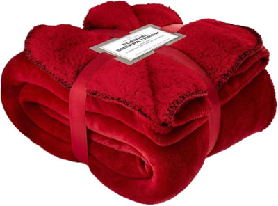 GC GAVENO CAVAILIA Sherpa Snug Blanket 150x200 Red ,Reversible Lightweight Throw Extra Large Plush Double Bed Travel Blanket