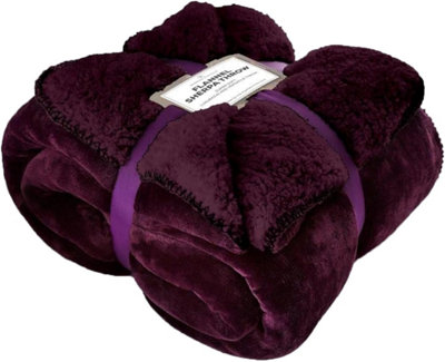 GC GAVENO CAVAILIA Sherpa Snug Blanket 200x240 Aubergine ,Soft Thermal Warm Cosy Throw Blanket For Sofas Large Bed & Settee