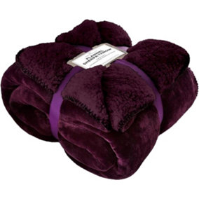 GC GAVENO CAVAILIA Sherpa Snug Blanket 200x240 Aubergine ,Soft Thermal Warm Cosy Throw Blanket For Sofas Large Bed & Settee