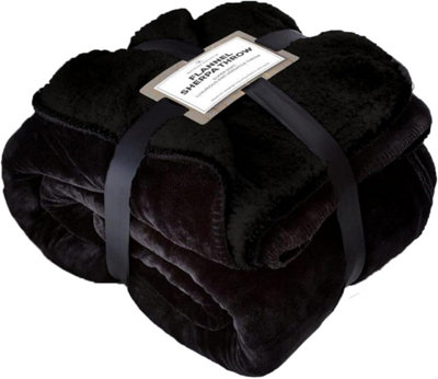 GC GAVENO CAVAILIA Sherpa Snug Blanket 200x240 Black ,Soft Thermal Warm Cosy Throw Blanket For Sofas Large Bed & Settee