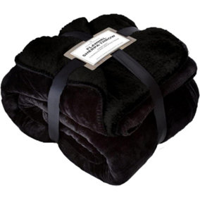 GC GAVENO CAVAILIA Sherpa Snug Blanket 200x240 Black ,Soft Thermal Warm Cosy Throw Blanket For Sofas Large Bed & Settee