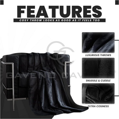 GC GAVENO CAVAILIA Sherpa Snug Blanket 200x240 Black ,Soft Thermal Warm Cosy Throw Blanket For Sofas Large Bed & Settee