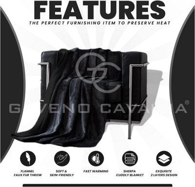 GC GAVENO CAVAILIA Sherpa Snug Blanket 200x240 Black ,Soft Thermal Warm Cosy Throw Blanket For Sofas Large Bed & Settee