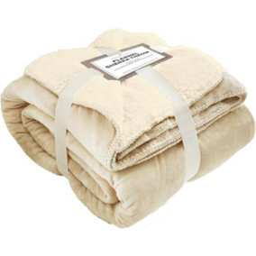 GC GAVENO CAVAILIA Sherpa Snug Blanket 200x240 Cream ,Soft Thermal Warm Cosy Throw Blanket For Sofas Large Bed & Settee