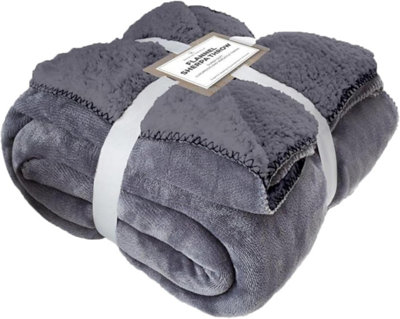 GC GAVENO CAVAILIA Sherpa Snug Blanket 200x240 Grey ,Soft Thermal Warm Cosy Throw Blanket For Sofas Large Bed & Settee