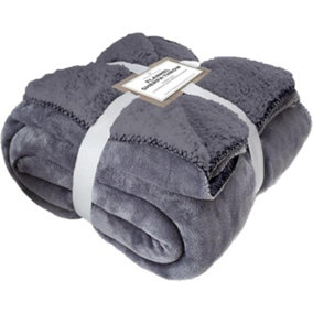 GC GAVENO CAVAILIA Sherpa Snug Blanket 200x240 Grey ,Soft Thermal Warm Cosy Throw Blanket For Sofas Large Bed & Settee