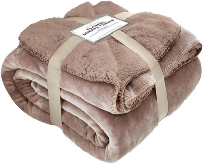 GC GAVENO CAVAILIA Sherpa Snug Blanket 200x240 Mink ,Soft Thermal Warm Cosy Throw Blanket For Sofas Large Bed & Settee