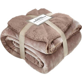 GC GAVENO CAVAILIA Sherpa Snug Blanket 200x240 Mink ,Soft Thermal Warm Cosy Throw Blanket For Sofas Large Bed & Settee