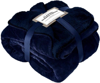 GC GAVENO CAVAILIA Sherpa Snug Blanket 200x240 Navy ,Soft Thermal Warm Cosy Throw Blanket For Sofas Large Bed & Settee