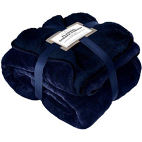 GC GAVENO CAVAILIA Sherpa Snug Blanket 200x240 Navy ,Soft Thermal Warm Cosy Throw Blanket For Sofas Large Bed & Settee