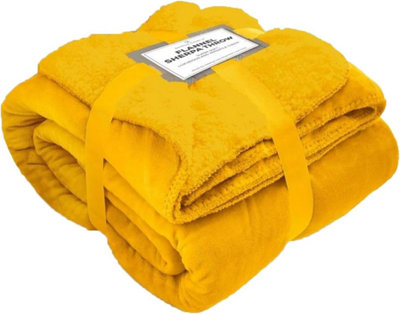 GC GAVENO CAVAILIA Sherpa Snug Blanket 200x240 Ochre ,Soft Thermal Warm Cosy Throw Blanket For Sofas Large Bed & Settee