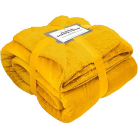 GC GAVENO CAVAILIA Sherpa Snug Blanket 200x240 Ochre ,Soft Thermal Warm Cosy Throw Blanket For Sofas Large Bed & Settee