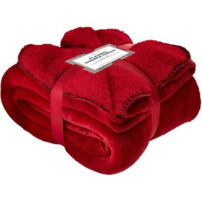 GC GAVENO CAVAILIA Sherpa Snug Blanket 200x240 Red ,Soft Thermal Warm Cosy Throw Blanket For Sofas Large Bed & Settee